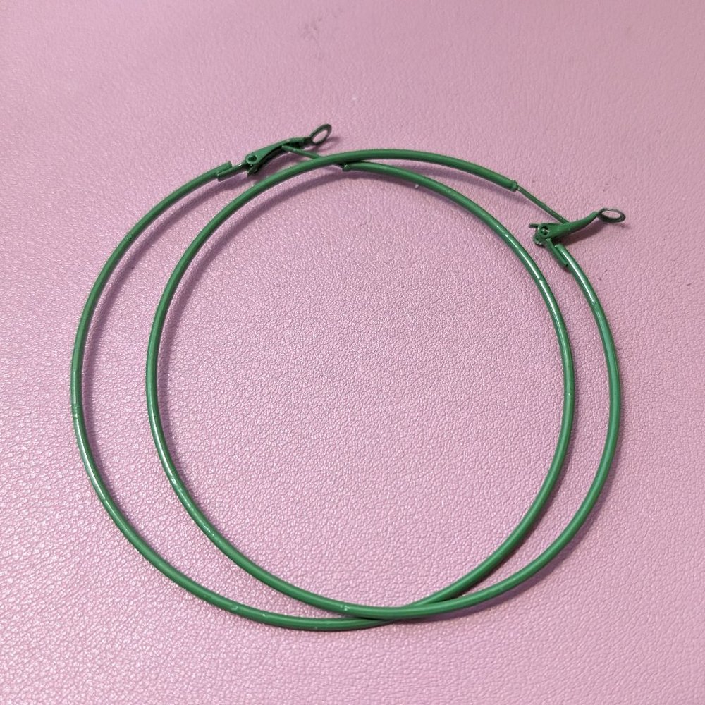 Green hoop earrings, 3 inch